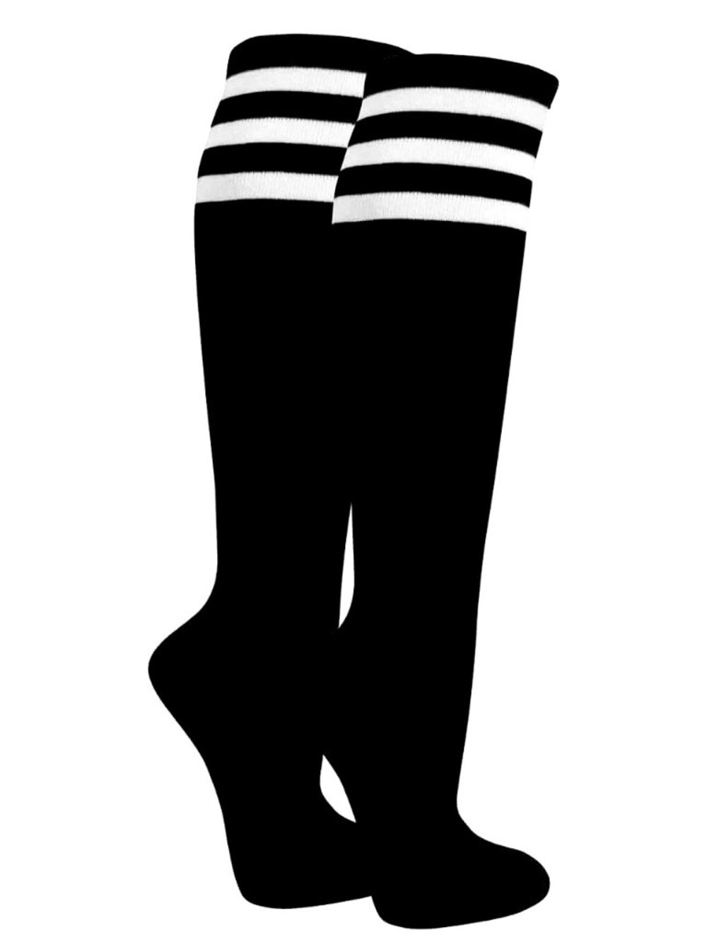 Angelina Black and White Stripe Athletic Knee High Socks 9-11 - Picture 5 of 7